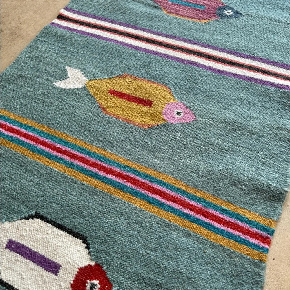 Colorful Fish Pattern Kilim Rug - Wool Rug - Picture 7 of 8